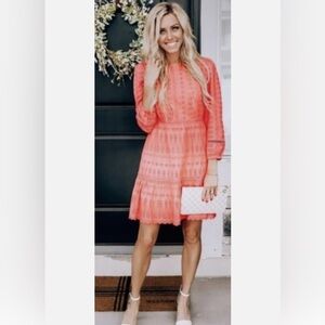 J.Crew Eyelet Flutter-hem Dress Sz 4 H5957 $128 orange coral long sleeve